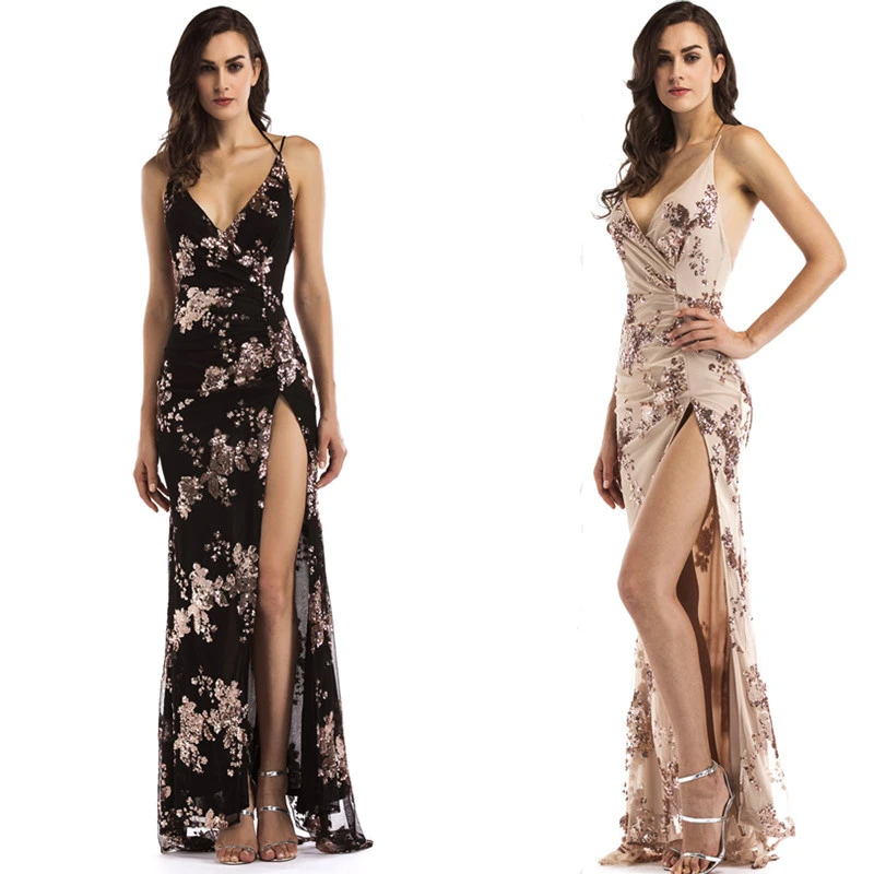 Sling long skirt deep V-neck split mopping dress