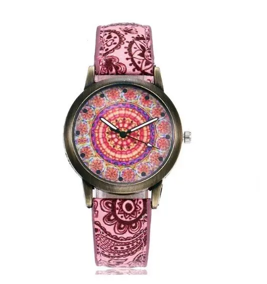 Vintage ethnic style print ladies watch