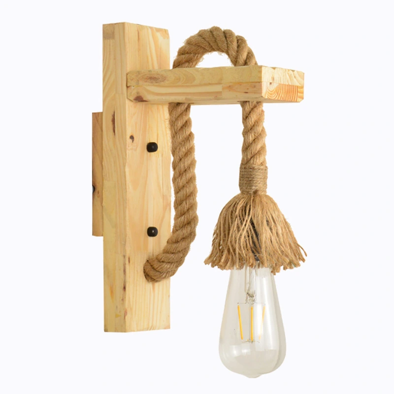 Industrial Wood Iron Hemp Rope Wall Lamp Creative Personality Lift Pulley Wall Lights