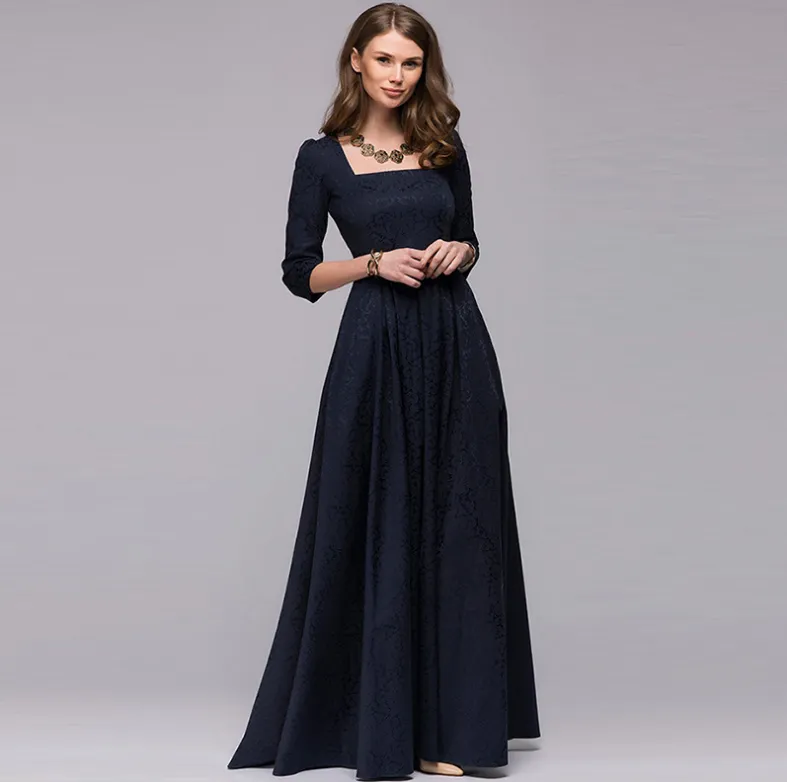 Europe and the United States long Hepburn dress big swing dress evening dress long skirt banquet party Russian dress