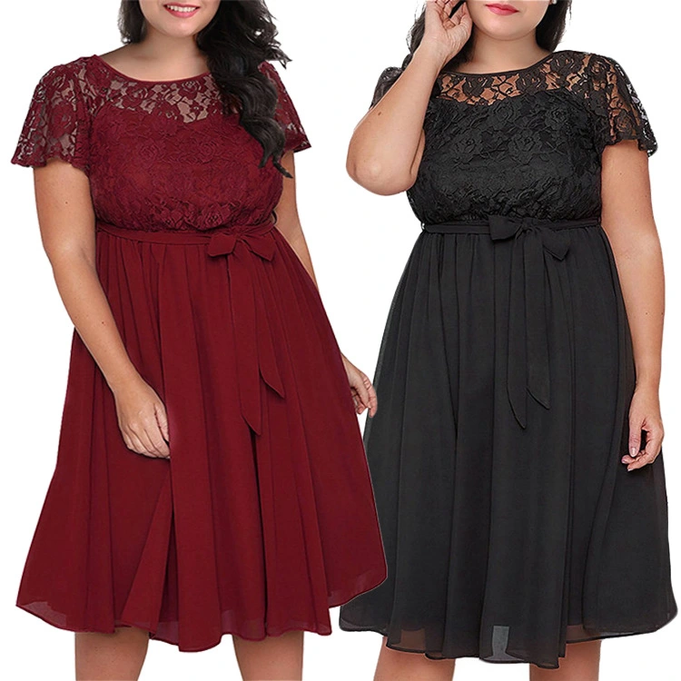 Lace-paneled short-sleeved lace-up dress