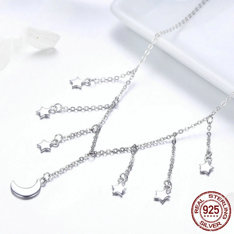 s925 silver star and moon necklace