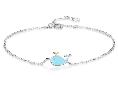 Cute Epoxy Blue Water Spray Small Whale Silver Bracelet Accessories Creative Gift Student Female