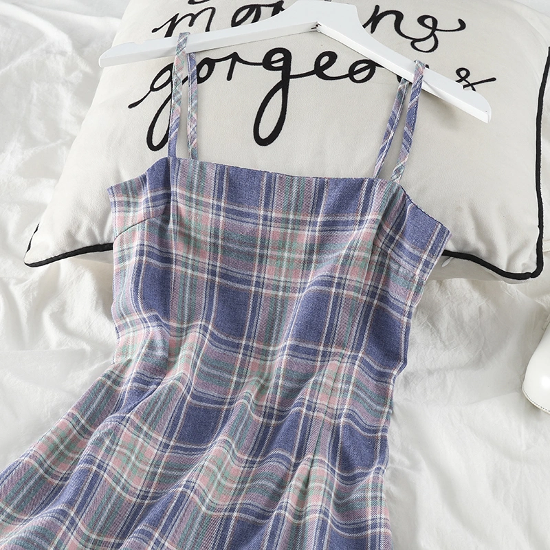 Retro plaid suspender skirt