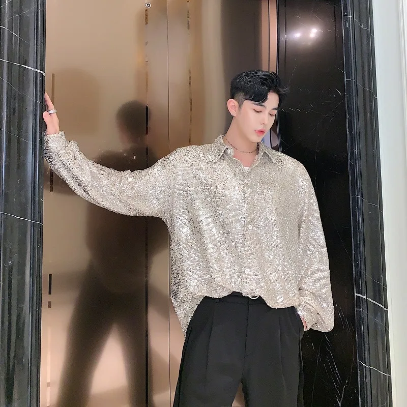 Lantern sleeve sequin shirt