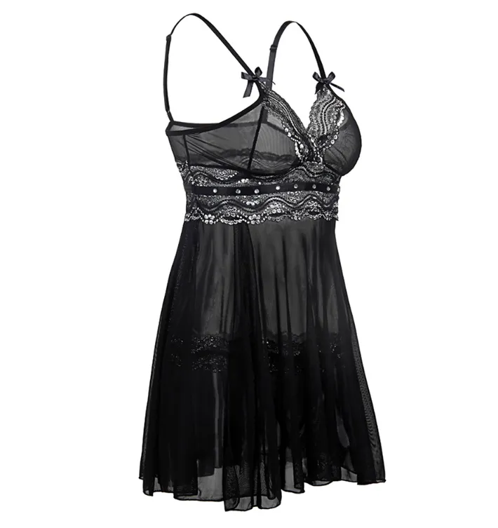 Net coat sequined hot drilling strap nightdress