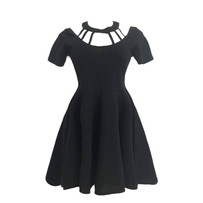 Round neck cutout solid color short-sleeved dress