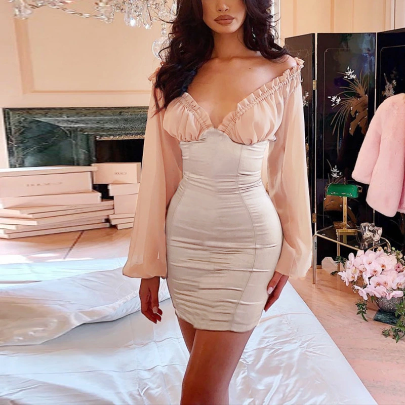 Dress stitching skirt lantern sleeve