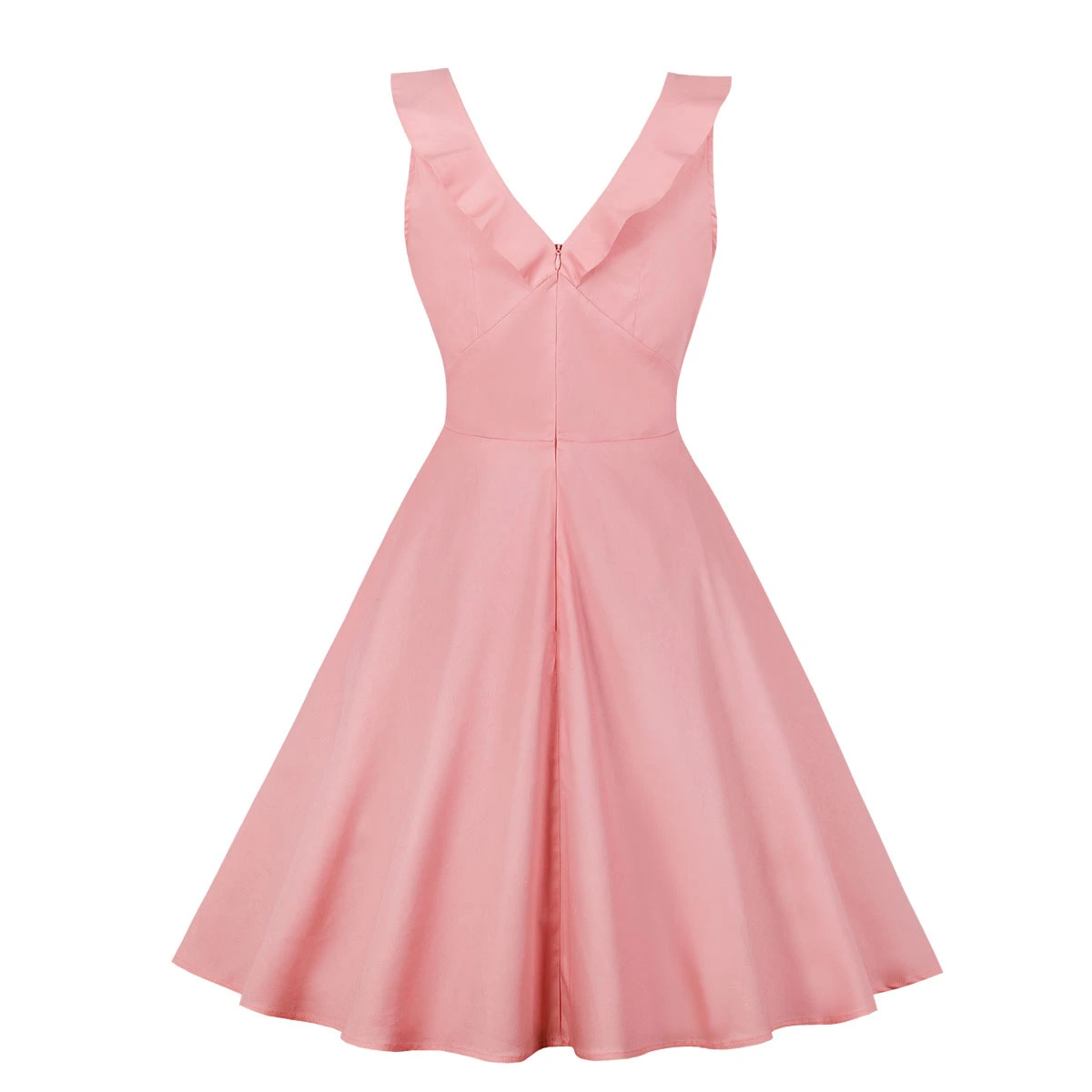 Fashionable women's solid color V-neck ruffle dress