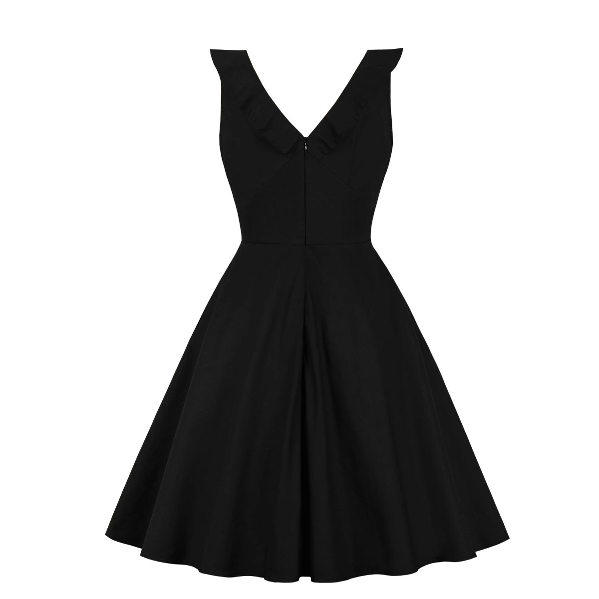 Fashionable women's solid color V-neck ruffle dress