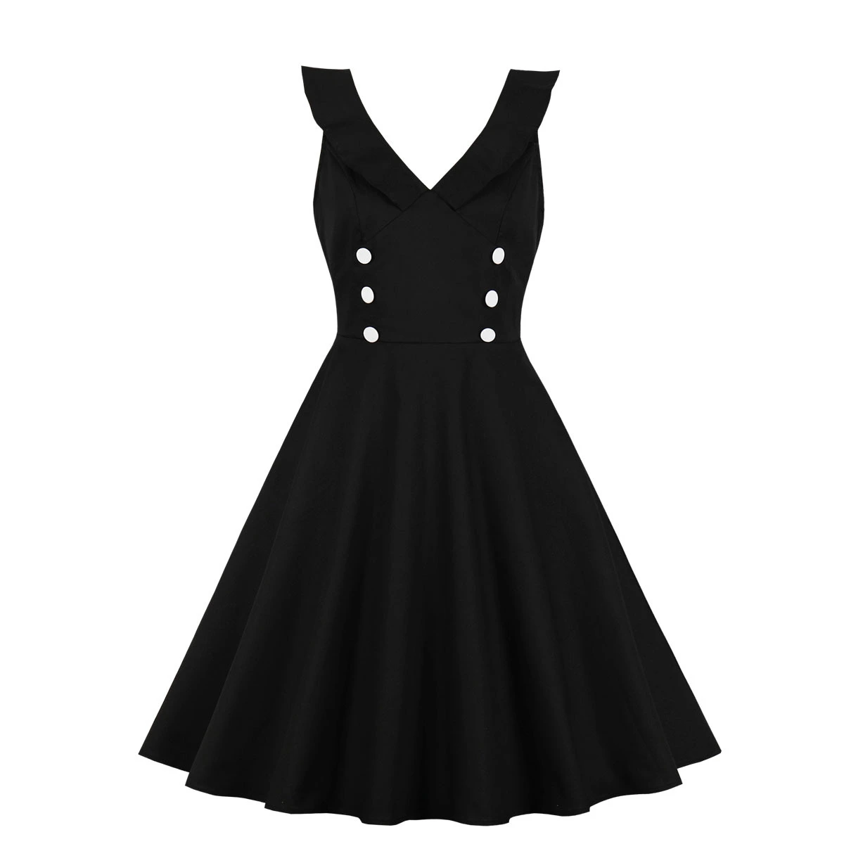 Fashionable women's solid color V-neck ruffle dress