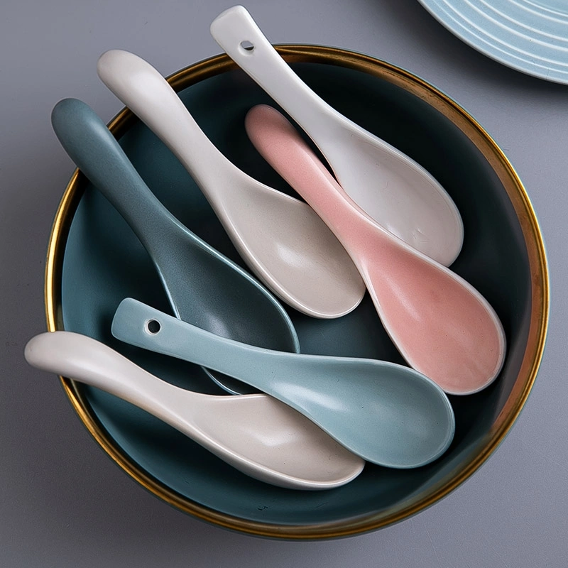 Japanese-style ceramic long-handle spoon