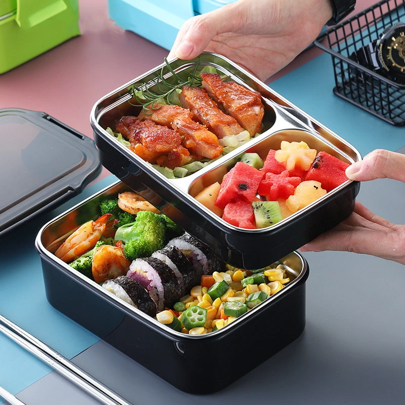 ONEUP 304 Stainless Steel Lunch Box For Kid New Two-layers Bento Box For Student Food Container With Tableware Lunch Bag Kitchen