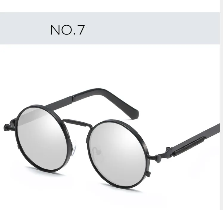 New spring mirror leg sunglasses Metal round frame retro sunglasses Colorful reflective European and American trend sunglasses