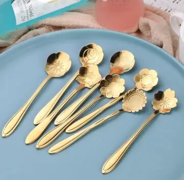 Teaspoons Rose Shaped Flower Stainless Steel Kitchen Tableware Handle Cutlery Mini Dessert Tea Dining Spoon For Snacks