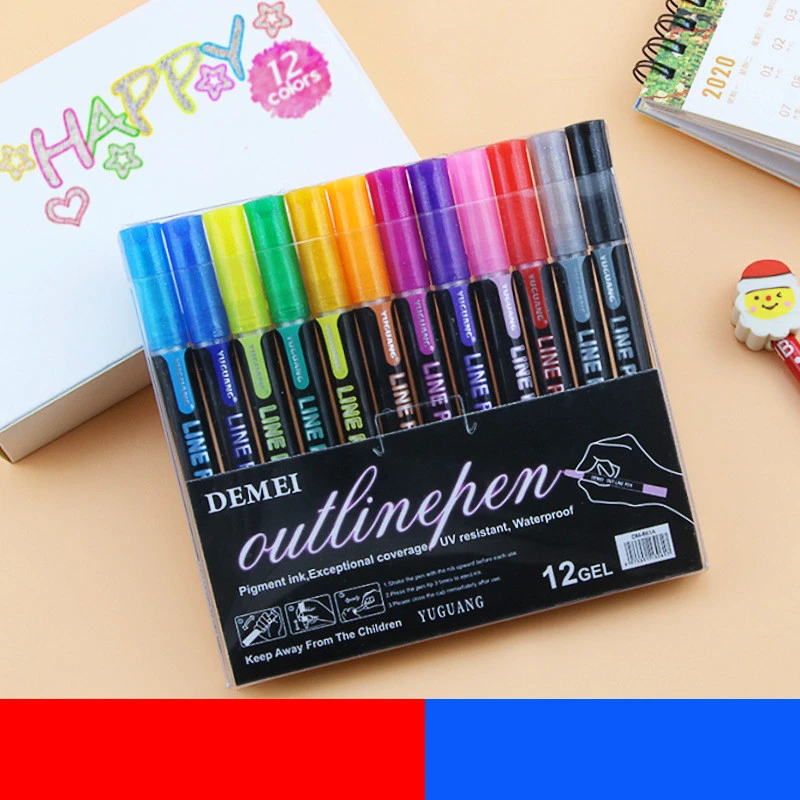Two-Line Pen Color Metal 12 Color Set Outline