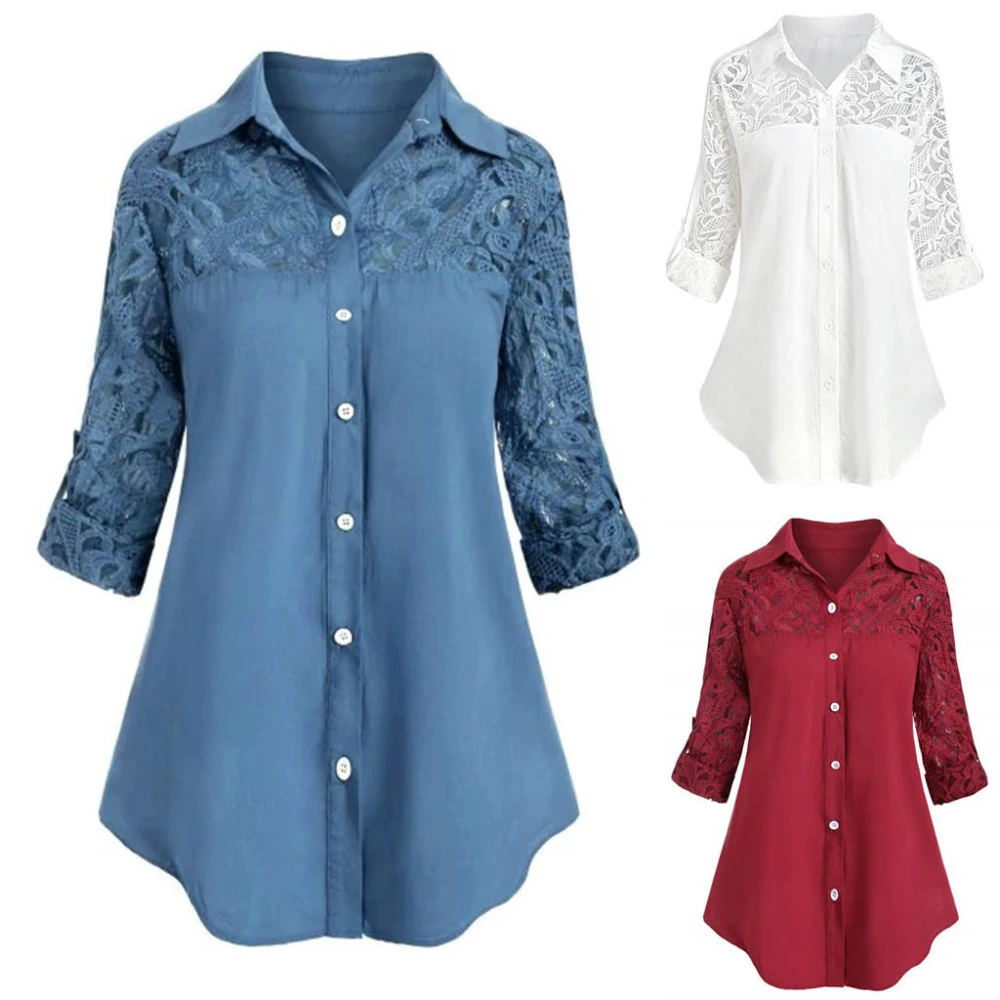 European And American Loose Women's Lace Stitching Large Size Ladies Shirt