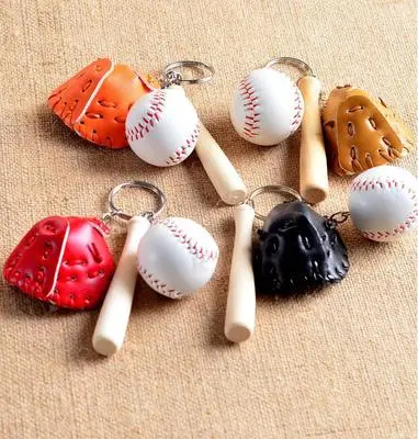 Large Simulation Baseball with Glove Set Alloy Keychain