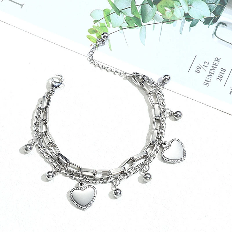 Multi-Layer Stainless Steel Love Heart Bead Bracelet