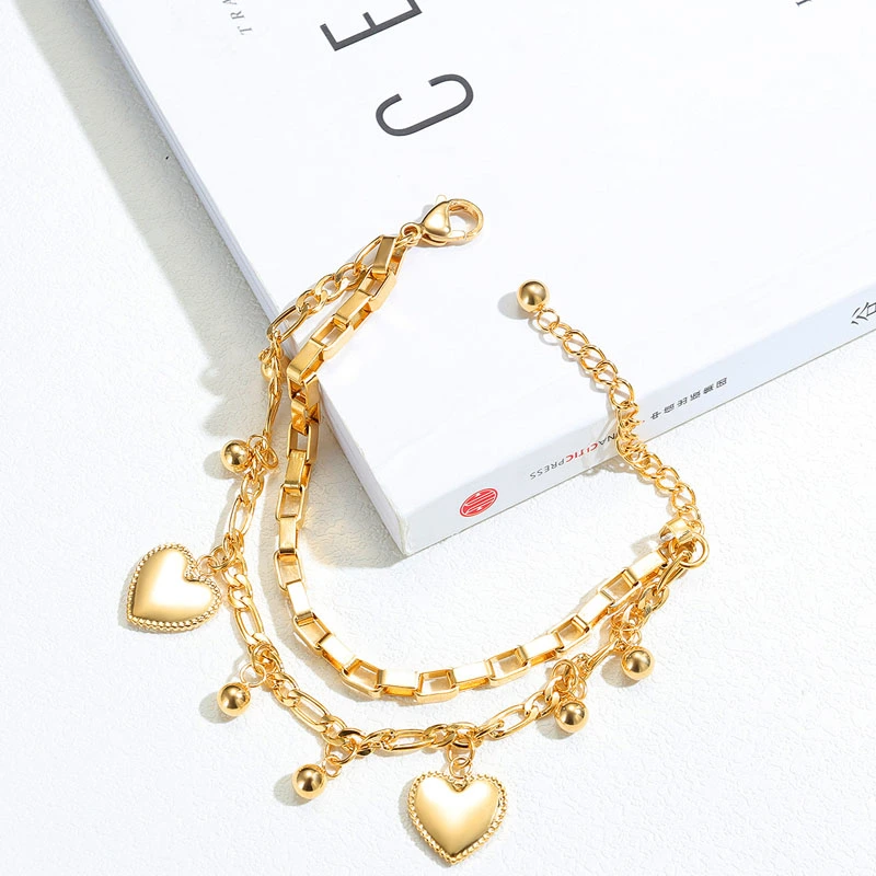 Multi-Layer Stainless Steel Love Heart Bead Bracelet