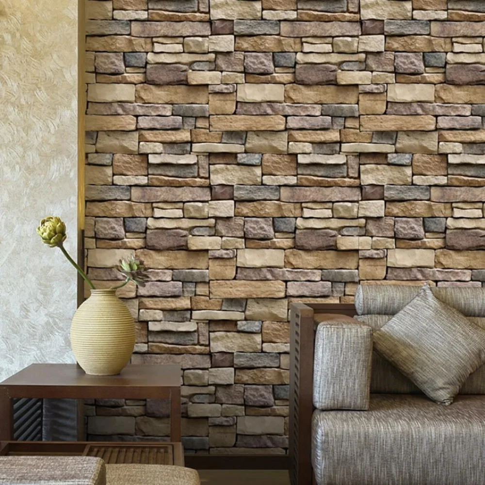 Stickers My House 3D Wall Paper Brick Stone Rustic Effect Self-adhesive Wall Sticker Home Decation For Living Room