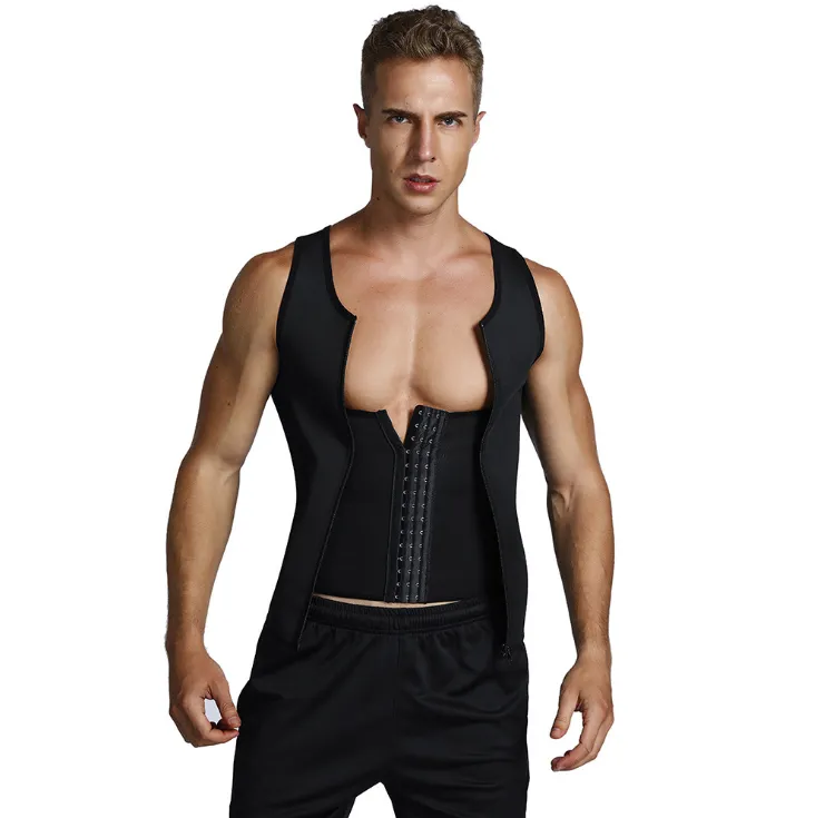 Men's sports neoprene steel corsets buckle + zipper double pressure explosion-proof body sculpting vest