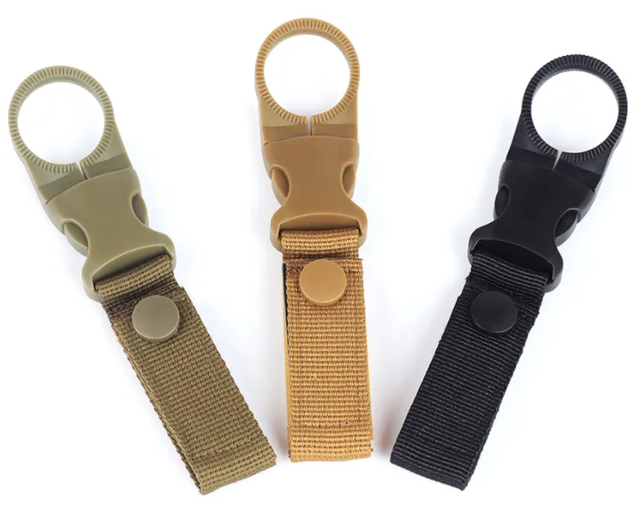 Outdoor army fan tactical nylon webbing water bottle hang buckle Multi-function carabiner molle system bottle buckle