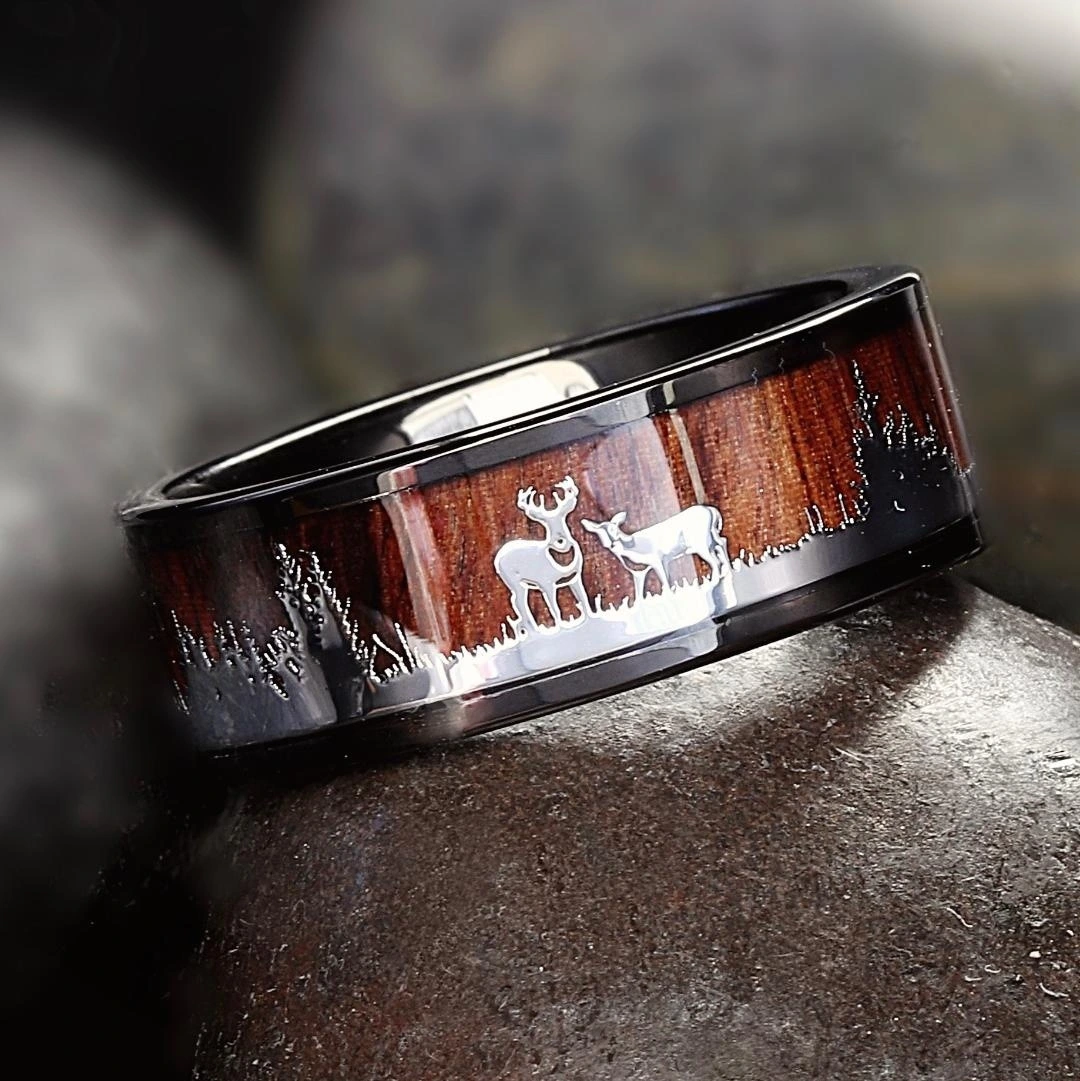 Individual wood grain silhouette ring