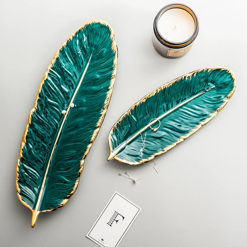 Nordic Style Gold Rim Feather Tray Jewelry Tray