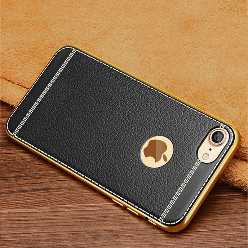 KISSCASE Gold Plated Case For iPhone 6S 678 Plus 5S 5SE Cover 3D Embossed Litchi TPU Phone Cases For iPhone 5S 5SE X Shells (China)