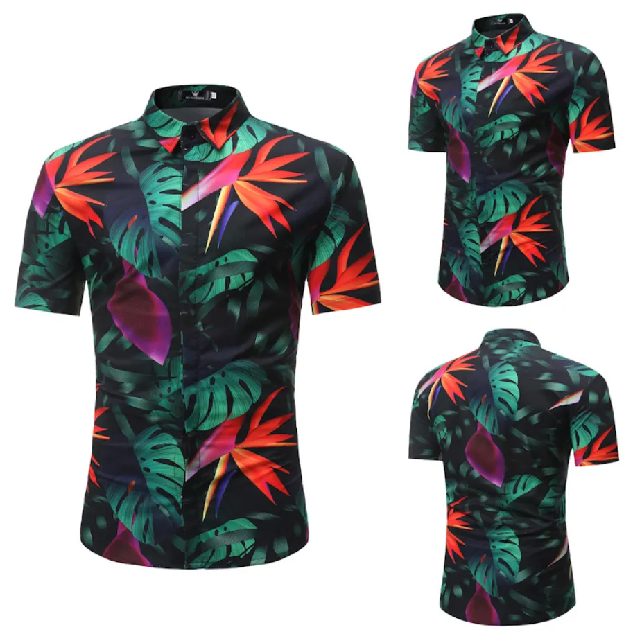 Men's Casual Short Sleeve Flower Shirt