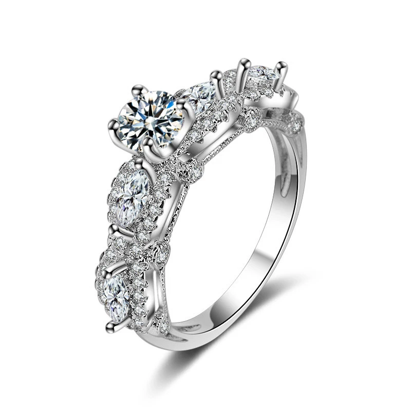 Horse eye drill zircon flower ring simple fashion ring female