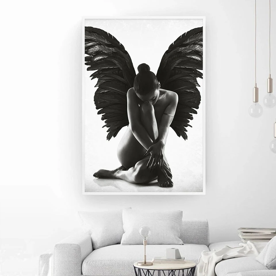 Black And White Angel Wings Decorative Painting