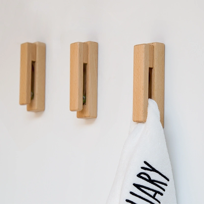 Non perforated solid wood wall hanging towel hook