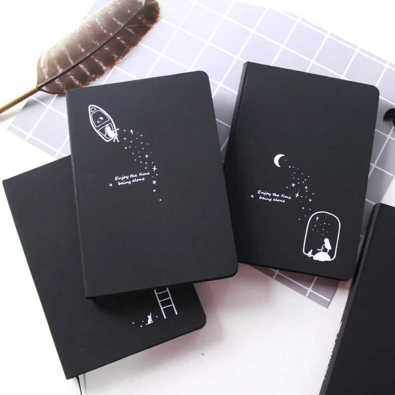 A touch-sensitive leather book with black inner pages, a simple touch of starry sky student diary