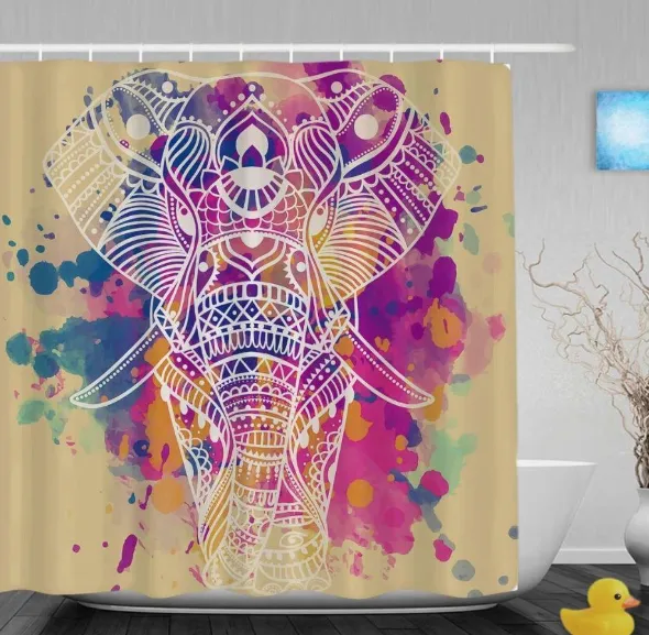 WARM COLOR ELEPHANT SHOWER CURTAIN