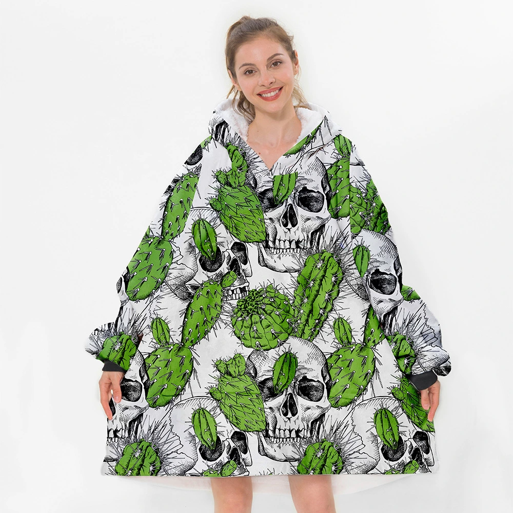 Thick cotton wool and wearable hooded blanket