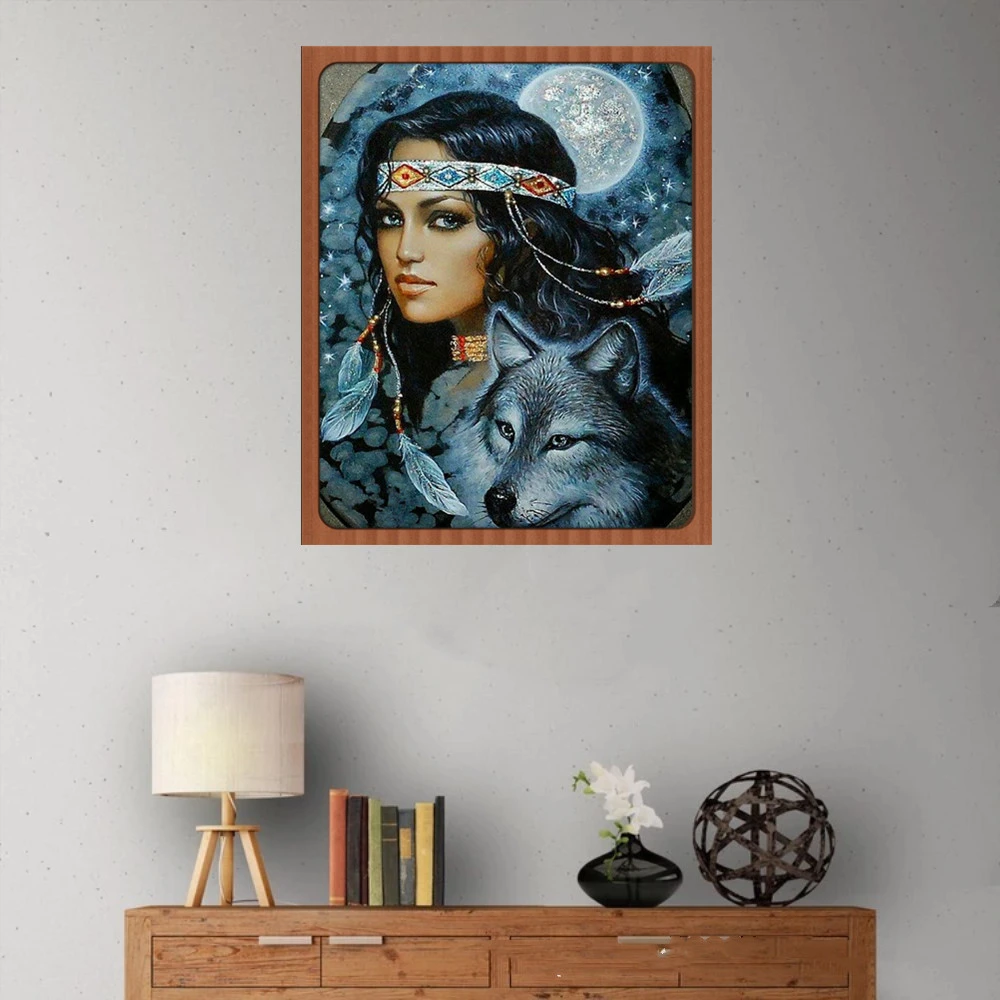 Egyptian girl wolf filled with diamond paintings