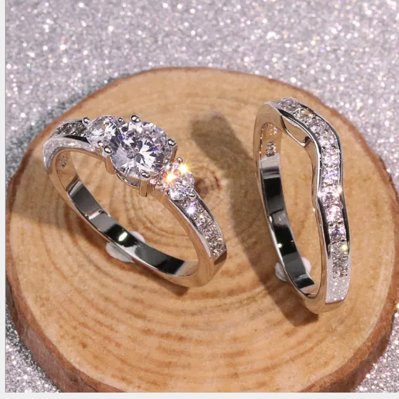 White copper plated white gold men and women models micro-inlaid simulation diamond ring lily life love marriage proposal couple ring
