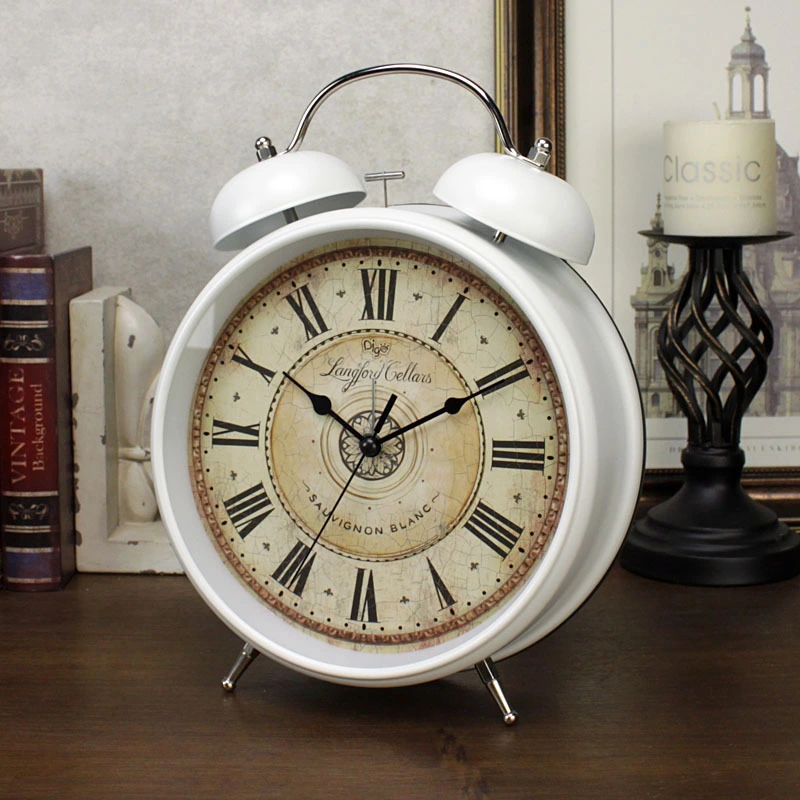 Roman Numeral Large Alarm Clock 8 Inch Metal Bell Alarm Clock