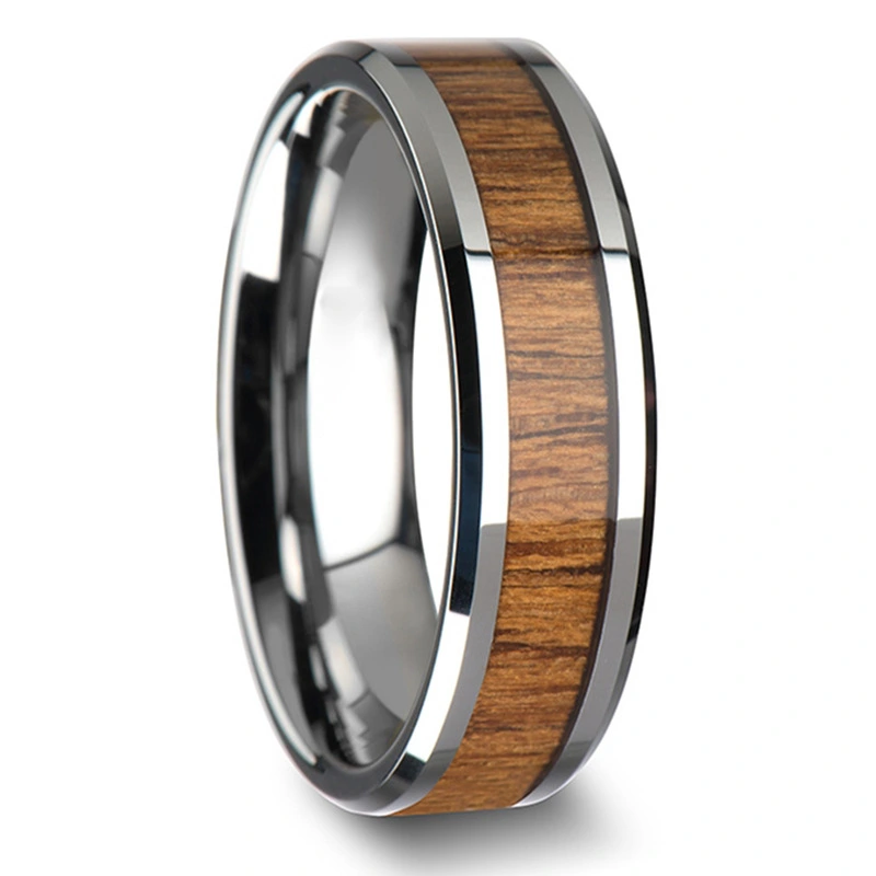 Encrusted teak titanium steel ring