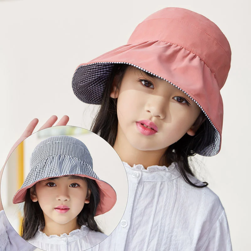 Children's Check Spring And Summer Double-sided Wear-resistant Fisherman Hat