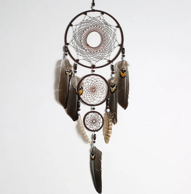 Eagle feather big three ring indoor pendant Indian dream catcher