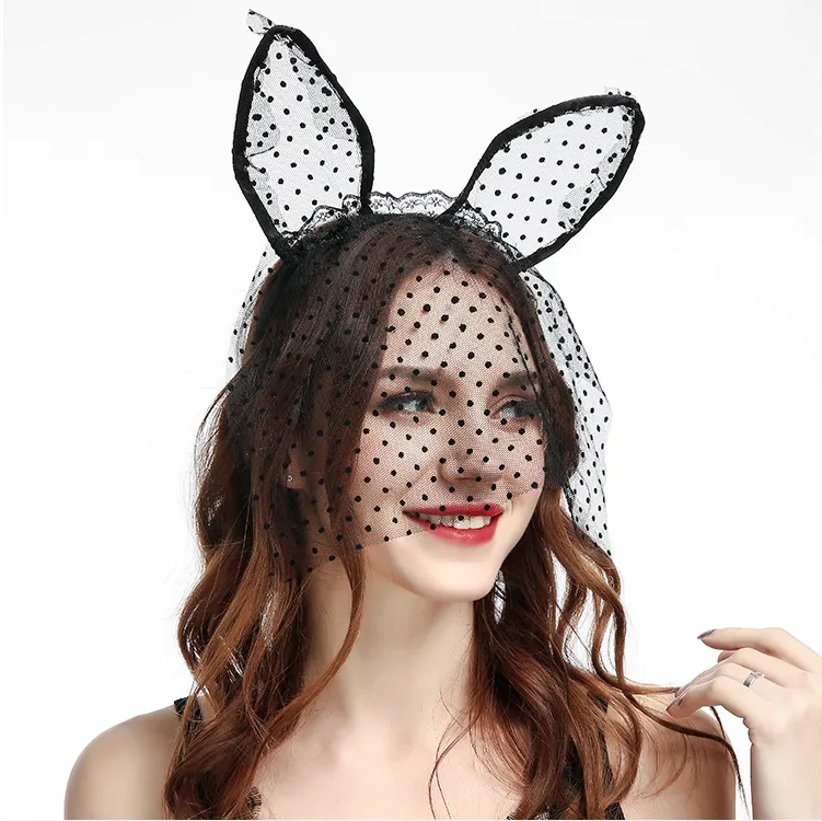 Small dot veil lace cat ears headband sex accessories