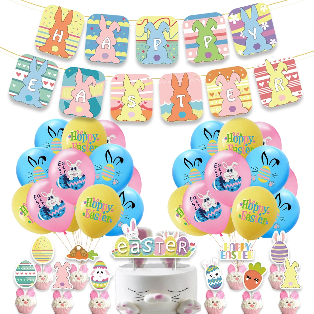 Easter Party Balloon Flag Set Egg Bunny Cake Card