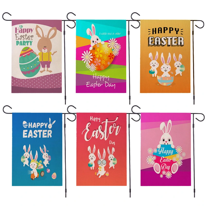 Easter Garden Flag Happy Bunny Egg Garden Flag Linen Printed Double Sided Flag