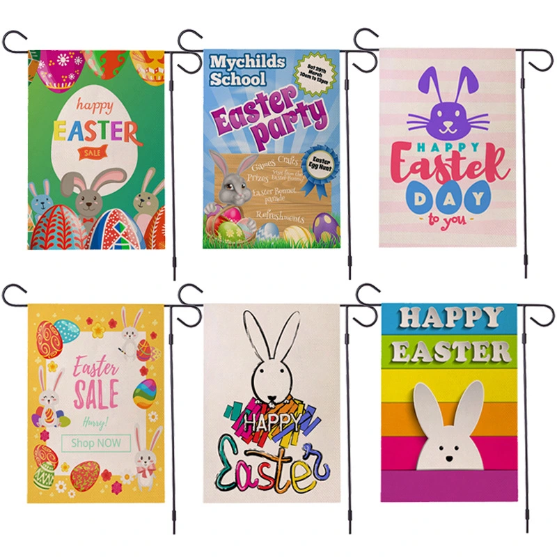 Easter Garden Flag Egg Bunny Linen Double Sided Printing Welcome Banner