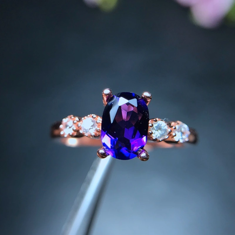 Flower Natural Amethyst Ring US Style Exquisite Craft Overlap Live 925 Sterling Silver Live