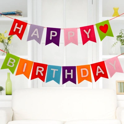 Happy birthday lettering fishtail flag flower banner