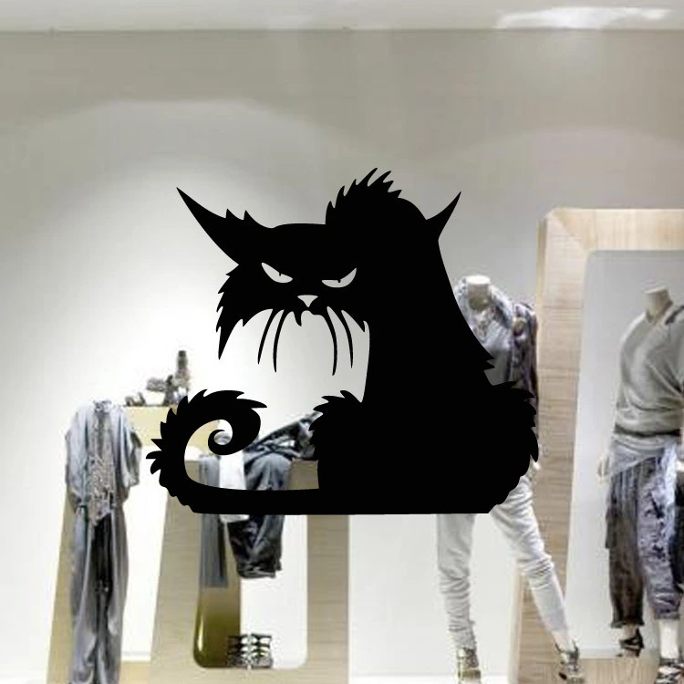 Halloween black cat glass window back carved wall sticker